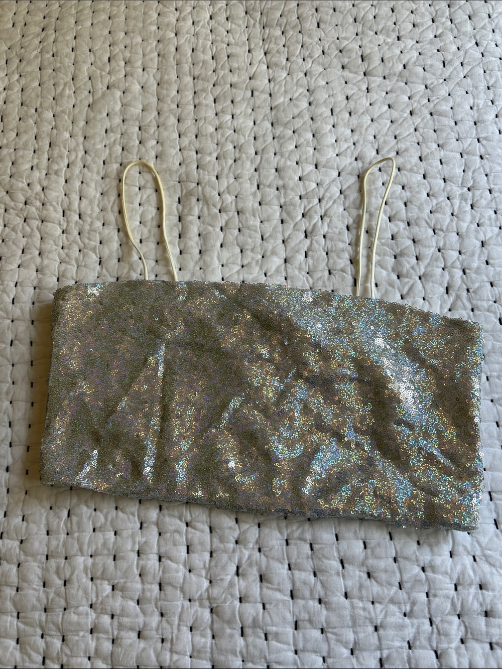 Sundays in Brooklyn White Crop Top with Iridescent Sequin Trim